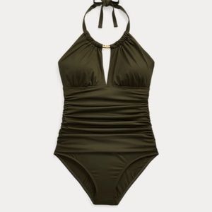 New Lauren Ralph Lauren Beach Club High Neck One Piece Olive Green